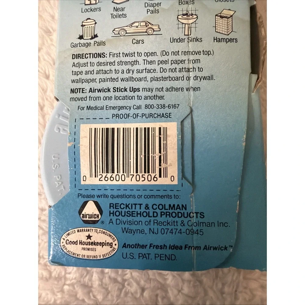 Air Wick Stick Ups Powder Puff Scent 2 Air Fresheners NOS NIP Vtg Airwick
